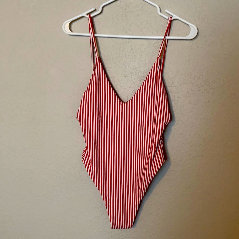 Red/White Striped Cheeky Swim Suit